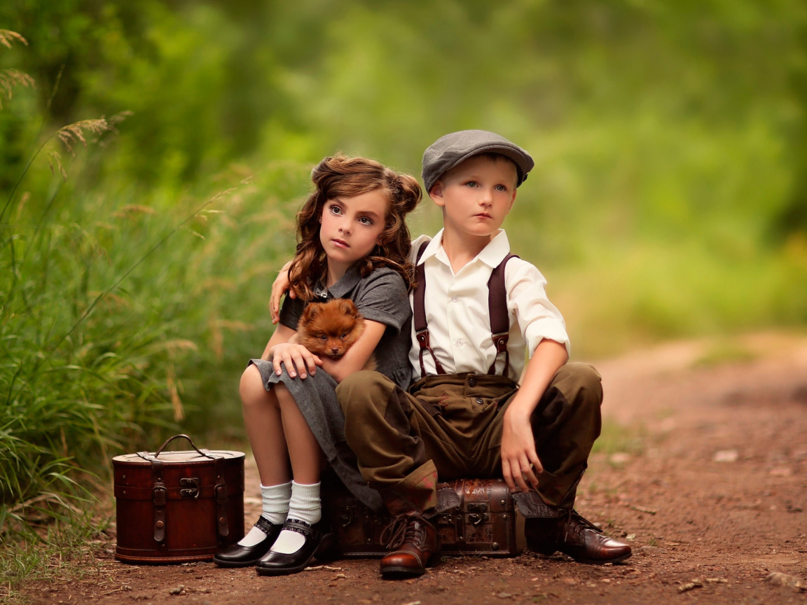 Kids with Puppy wallpaper 1152x864