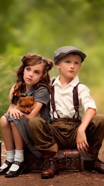 Kids with Puppy wallpaper 360x640