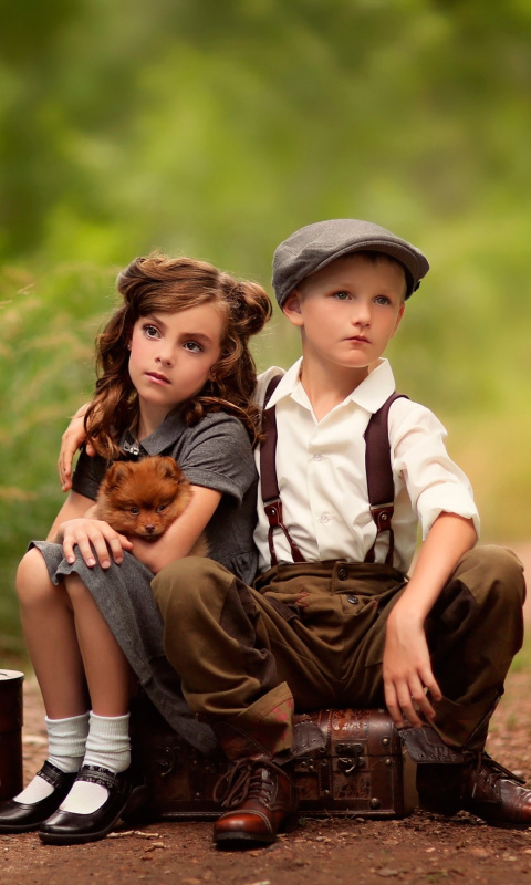 Kids with Puppy wallpaper 480x800