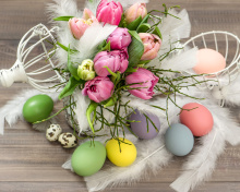 Tulips and Easter Eggs wallpaper 220x176