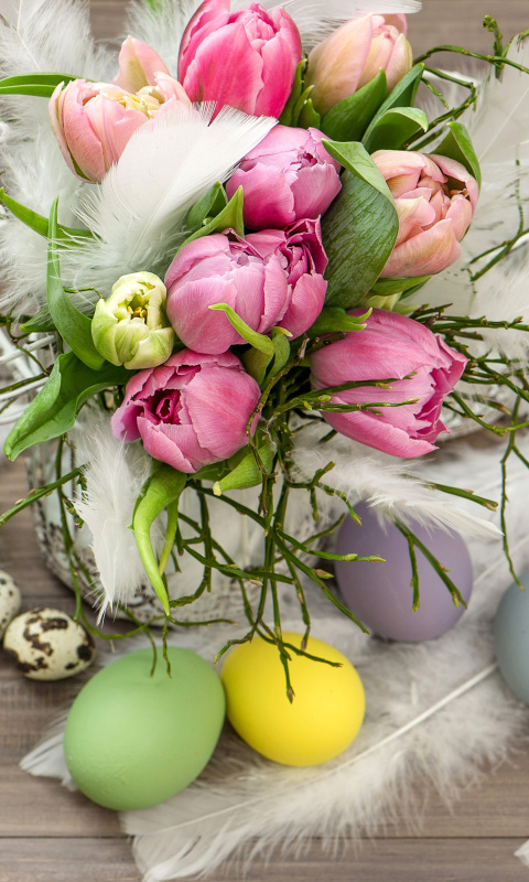 Tulips and Easter Eggs wallpaper 480x800
