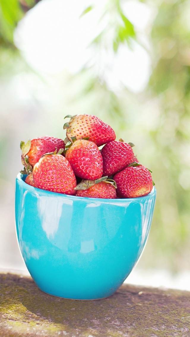 Sfondi Strawberries In Blue Cup 640x1136