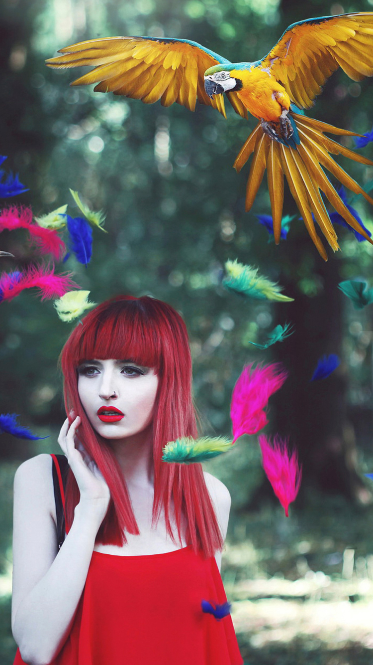 Girl, Birds And Feathers screenshot #1 750x1334