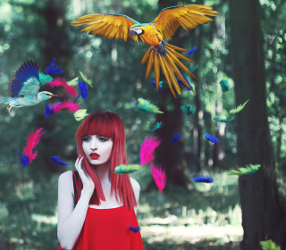 Girl, Birds And Feathers - Obrázkek zdarma pro iPad 3