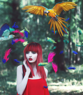 Girl, Birds And Feathers - Obrázkek zdarma pro Nokia Asha 300