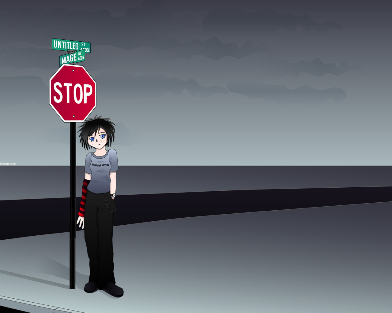 Stop Sign and Crossroad wallpaper 1280x1024