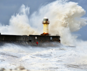 Crazy Storm And Old Lighthouse wallpaper 176x144