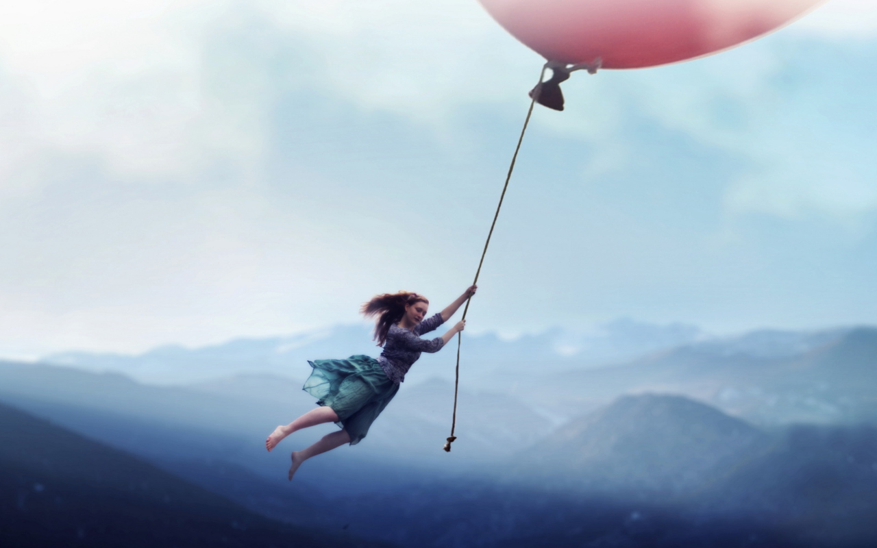 Das Girl Flying With Magic Balloon Wallpaper 1280x800