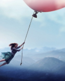 Das Girl Flying With Magic Balloon Wallpaper 128x160
