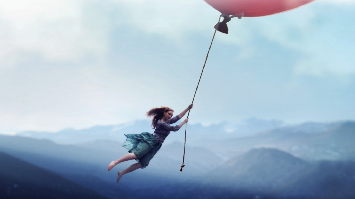 Girl Flying With Magic Balloon screenshot #1 1366x768