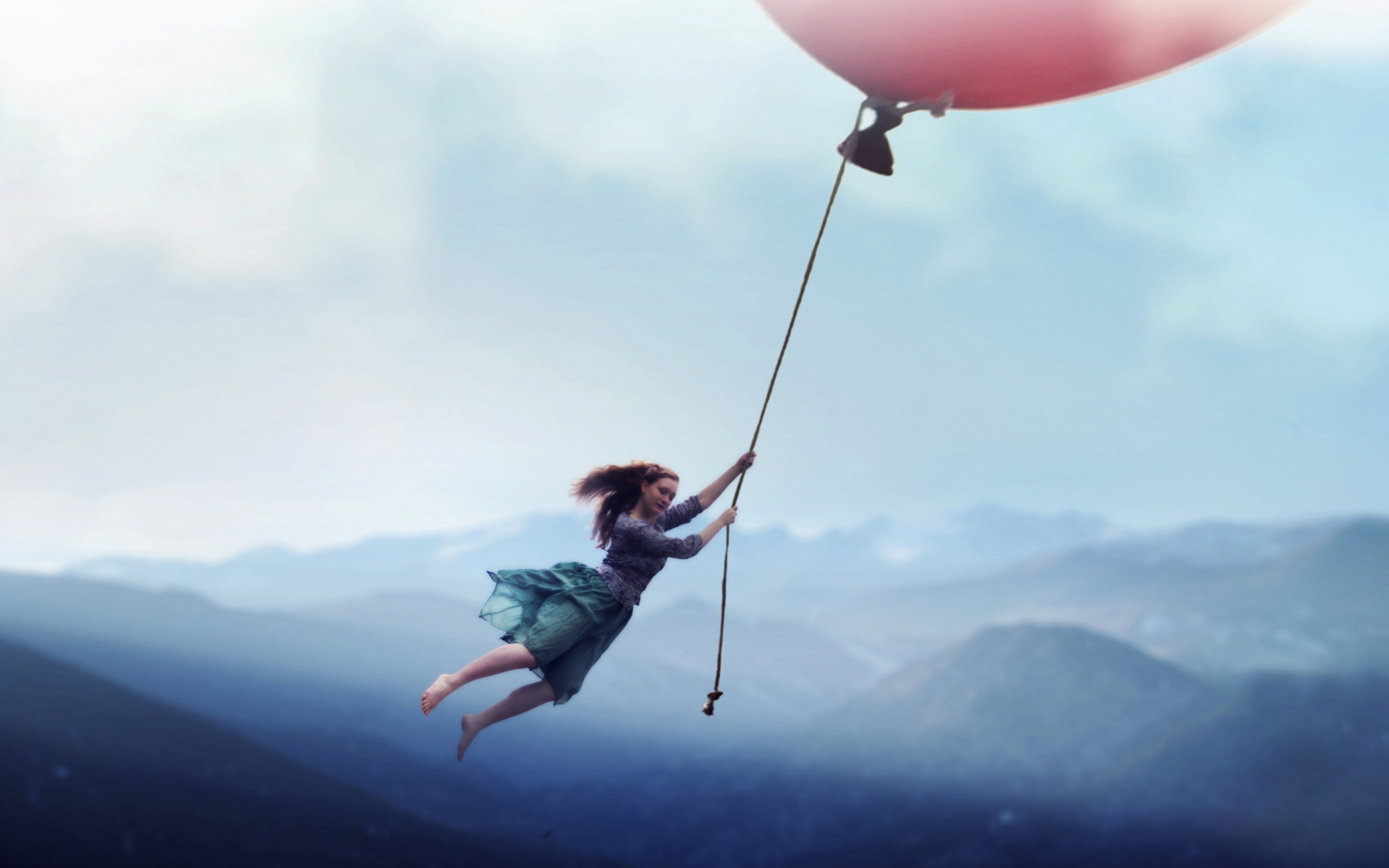Girl Flying With Magic Balloon wallpaper 1680x1050