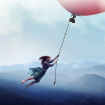 Das Girl Flying With Magic Balloon Wallpaper 208x208