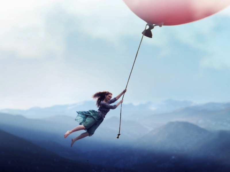 Girl Flying With Magic Balloon wallpaper 800x600
