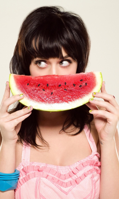 Fondo de pantalla Katy Perry Watermelon Smile 480x800