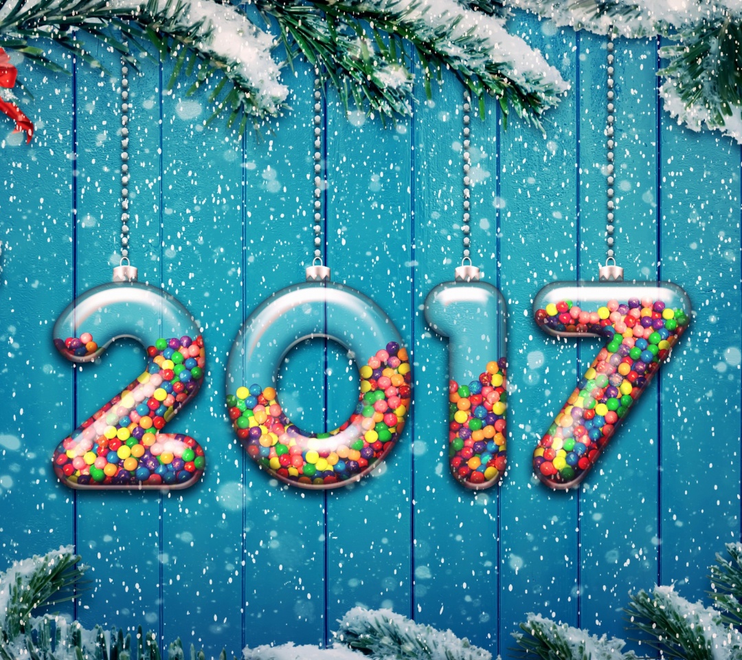 Das Happy New Year 2017 on Snowfall Texture Wallpaper 1080x960