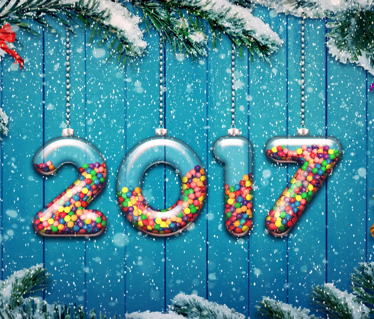Das Happy New Year 2017 on Snowfall Texture Wallpaper 1200x1024