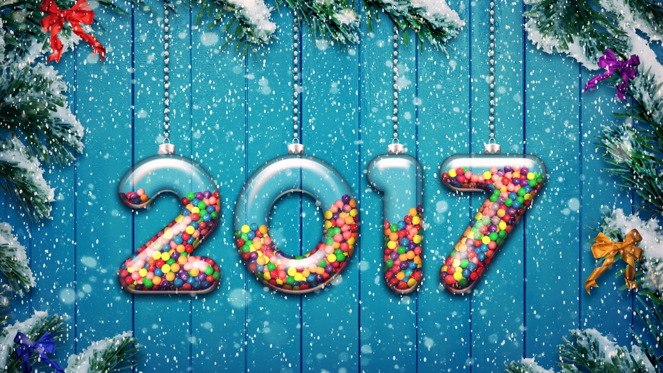 Happy New Year 2017 on Snowfall Texture wallpaper 1366x768