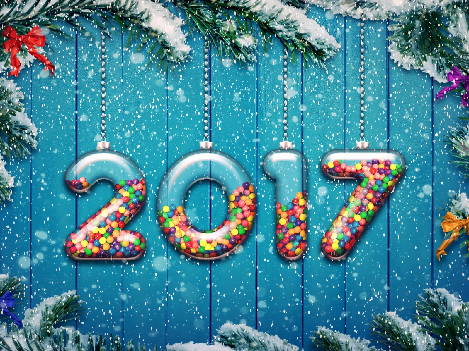 Happy New Year 2017 on Snowfall Texture wallpaper 1600x1200