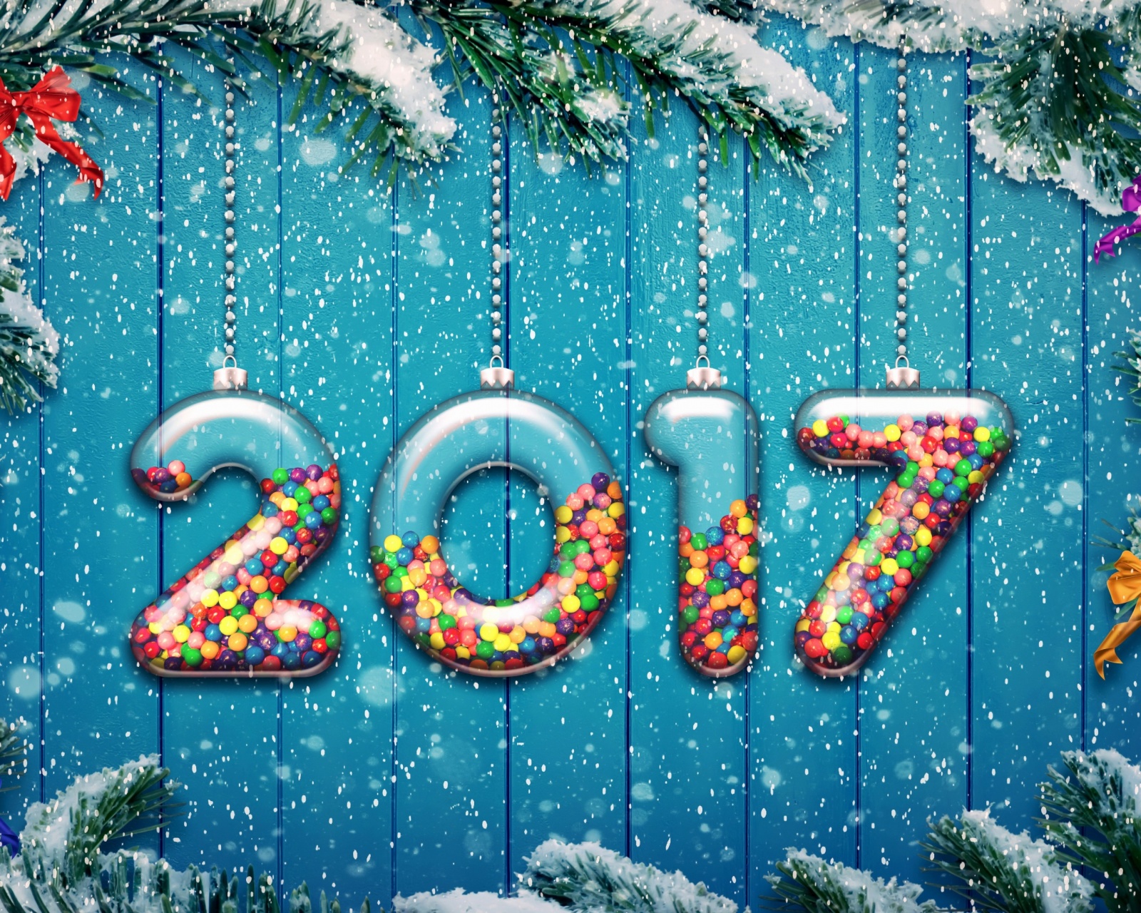 Sfondi Happy New Year 2017 on Snowfall Texture 1600x1280