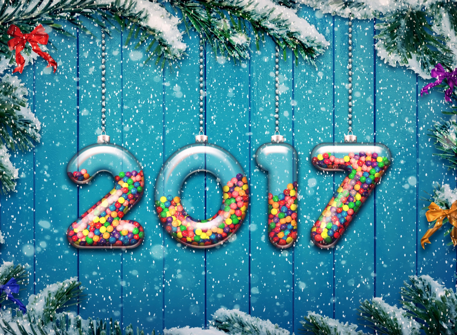 Das Happy New Year 2017 on Snowfall Texture Wallpaper 1920x1408