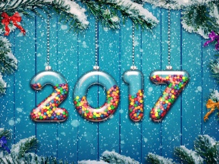 Das Happy New Year 2017 on Snowfall Texture Wallpaper 320x240