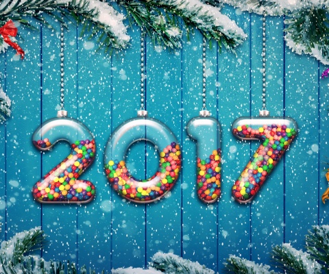 Обои Happy New Year 2017 on Snowfall Texture 480x400
