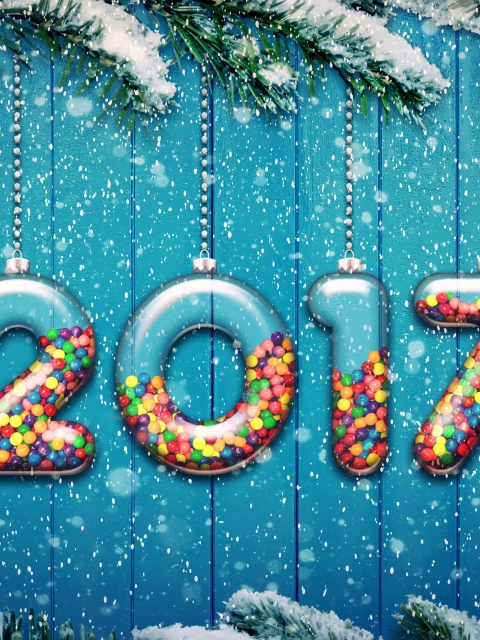 Das Happy New Year 2017 on Snowfall Texture Wallpaper 480x640