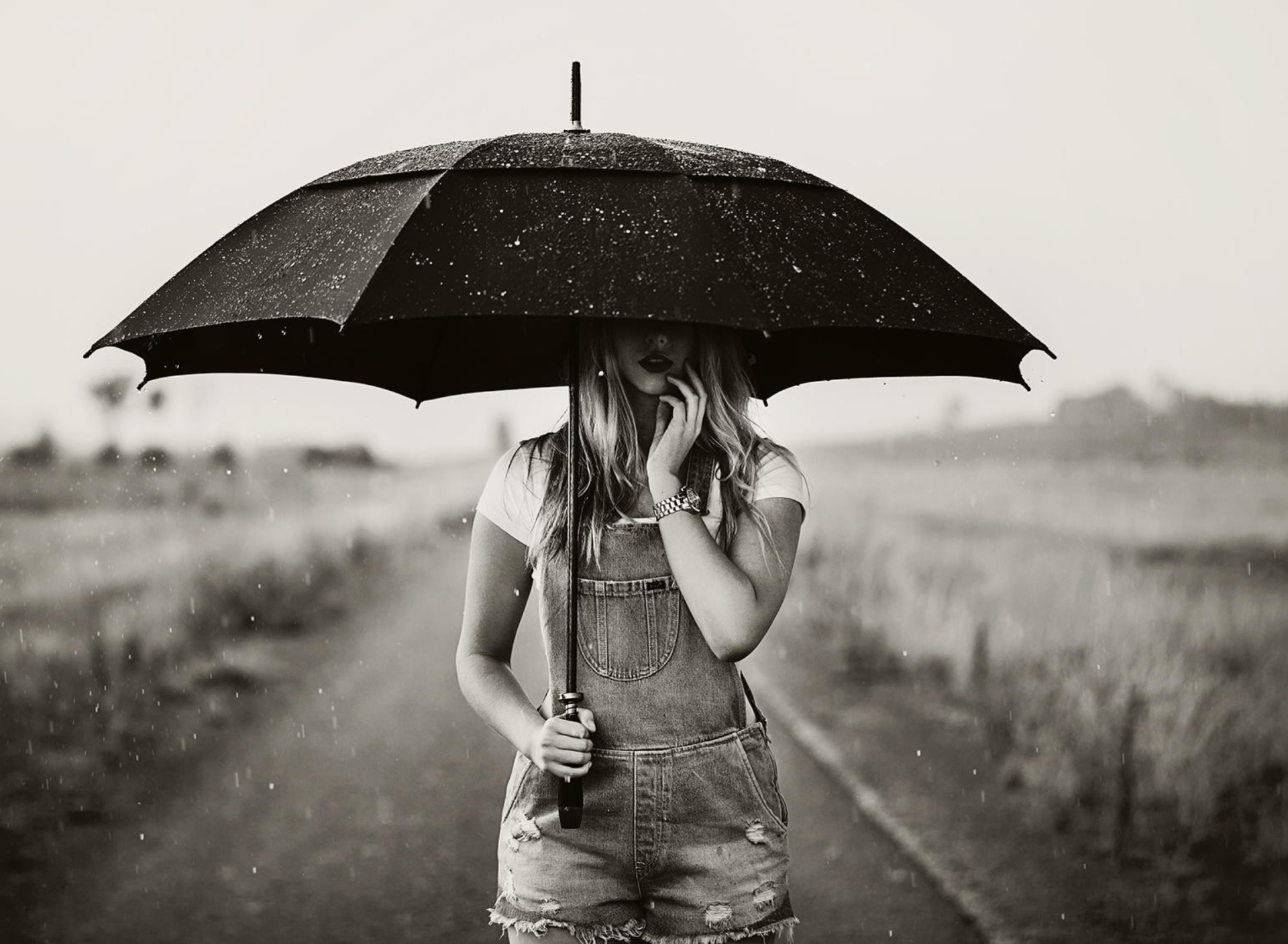 Обои Girl Under Umbrella 1920x1408