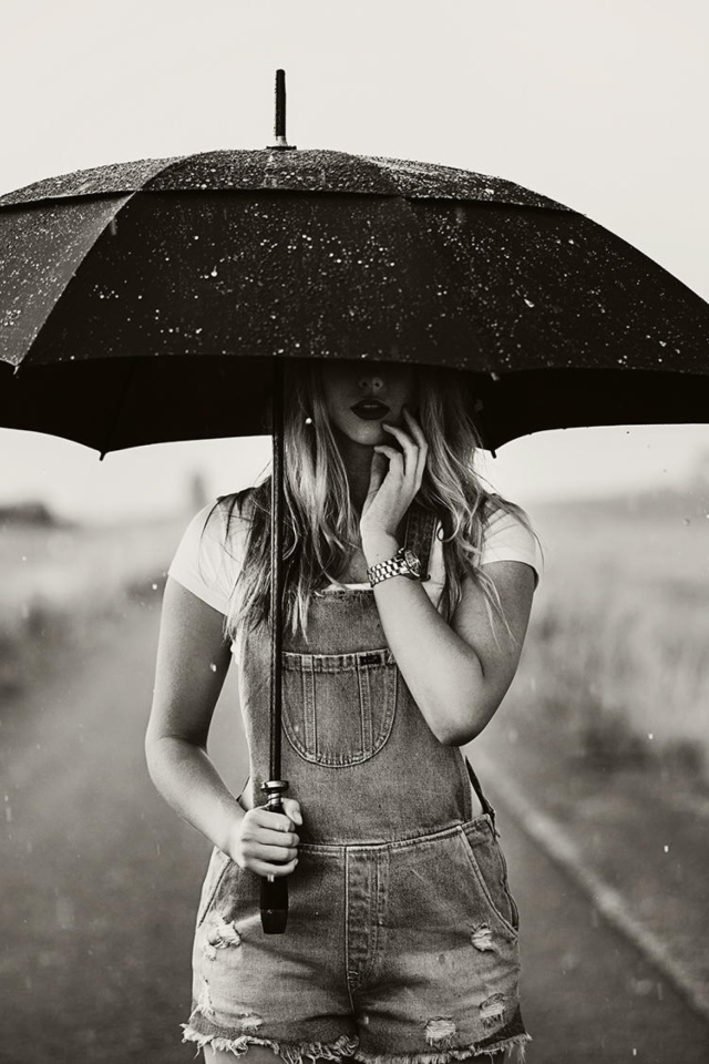Girl Under Umbrella wallpaper 640x960