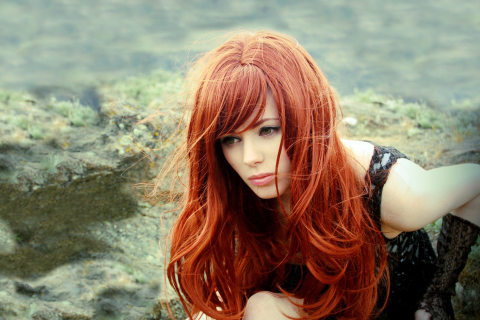 Gorgeous Red Hair Girl With Green Eyes wallpaper 480x320