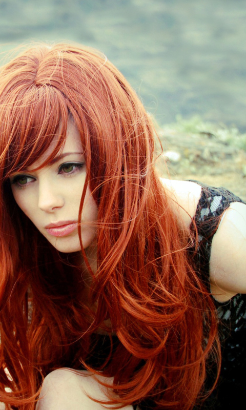 Gorgeous Red Hair Girl With Green Eyes wallpaper 480x800