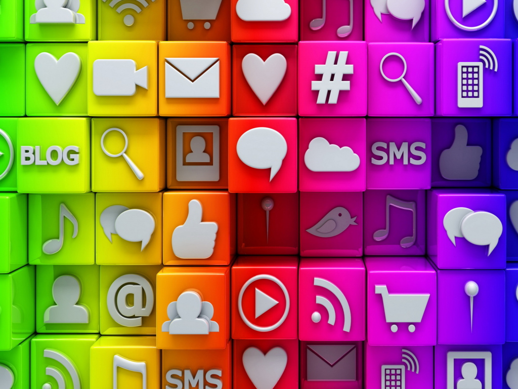 Das Social  Media Icons: SMS, Blog Wallpaper 1024x768