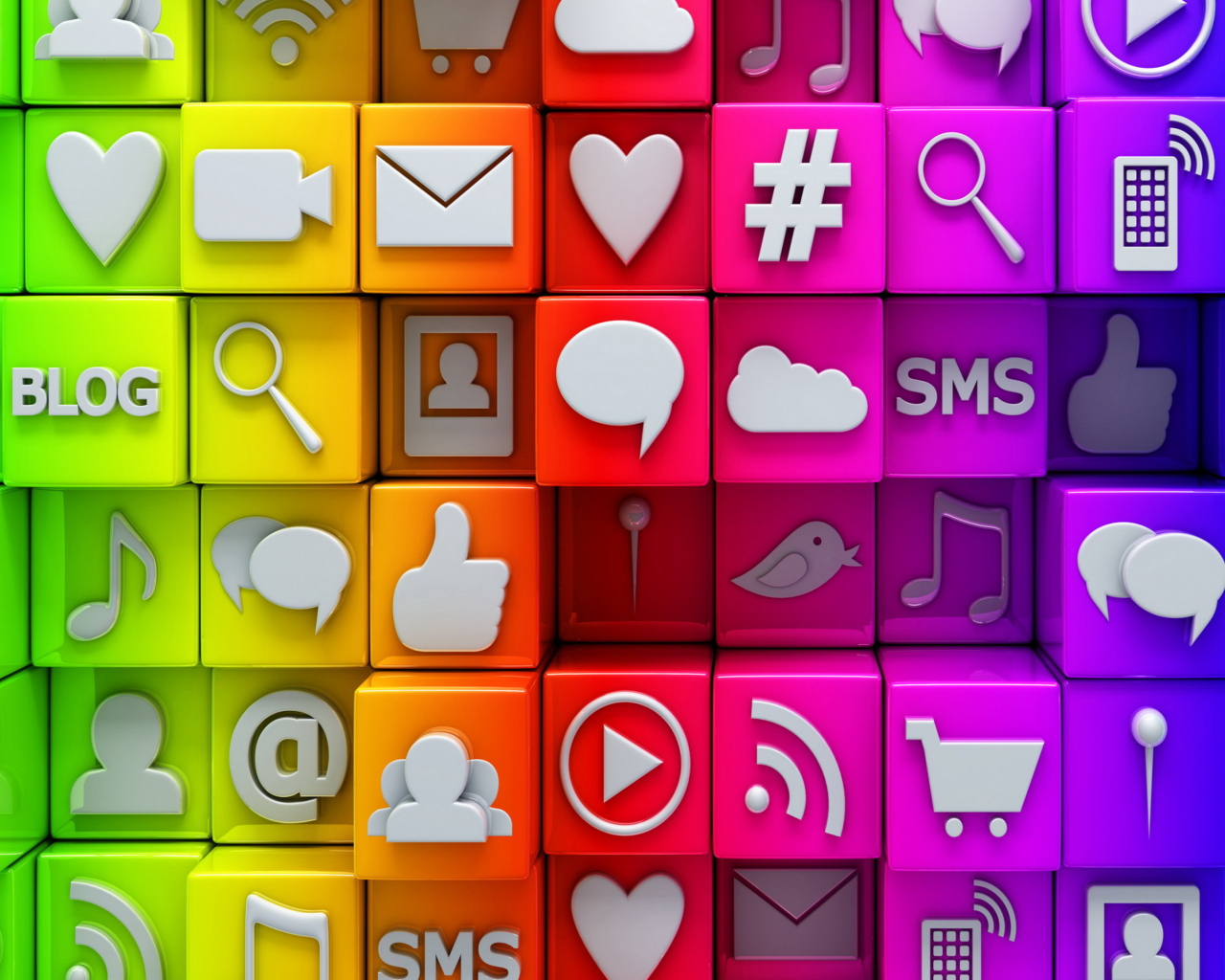 Social  Media Icons: SMS, Blog wallpaper 1280x1024