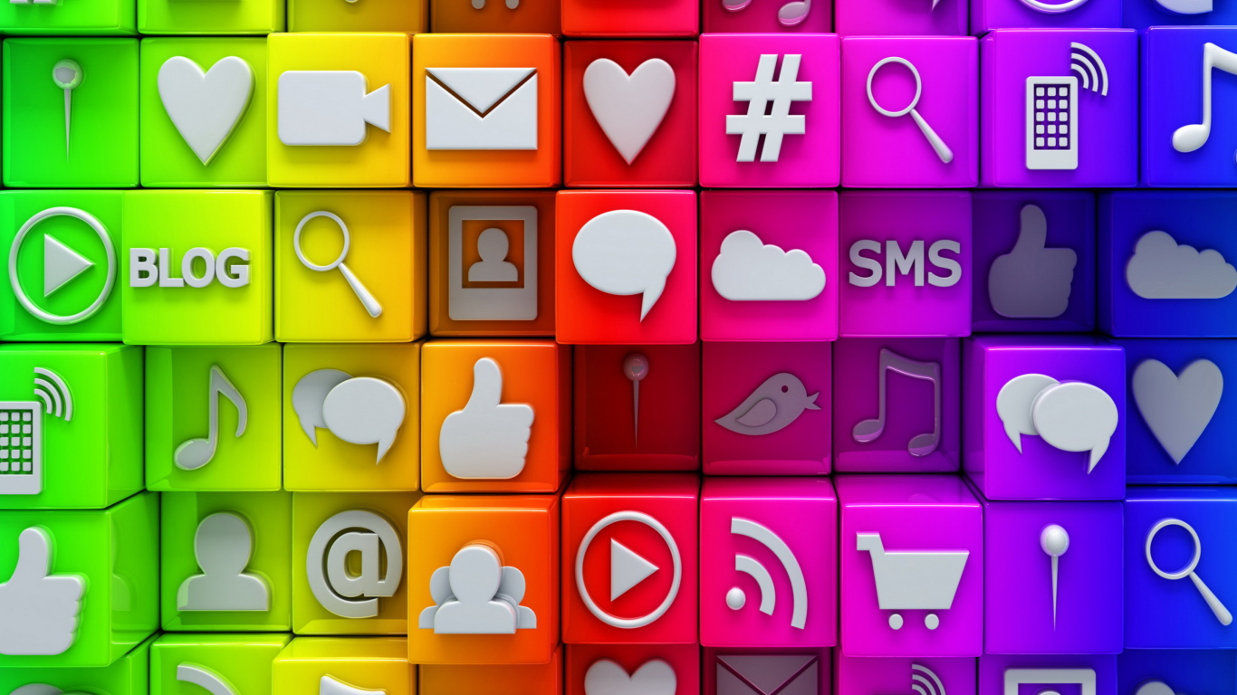 Das Social  Media Icons: SMS, Blog Wallpaper 1366x768