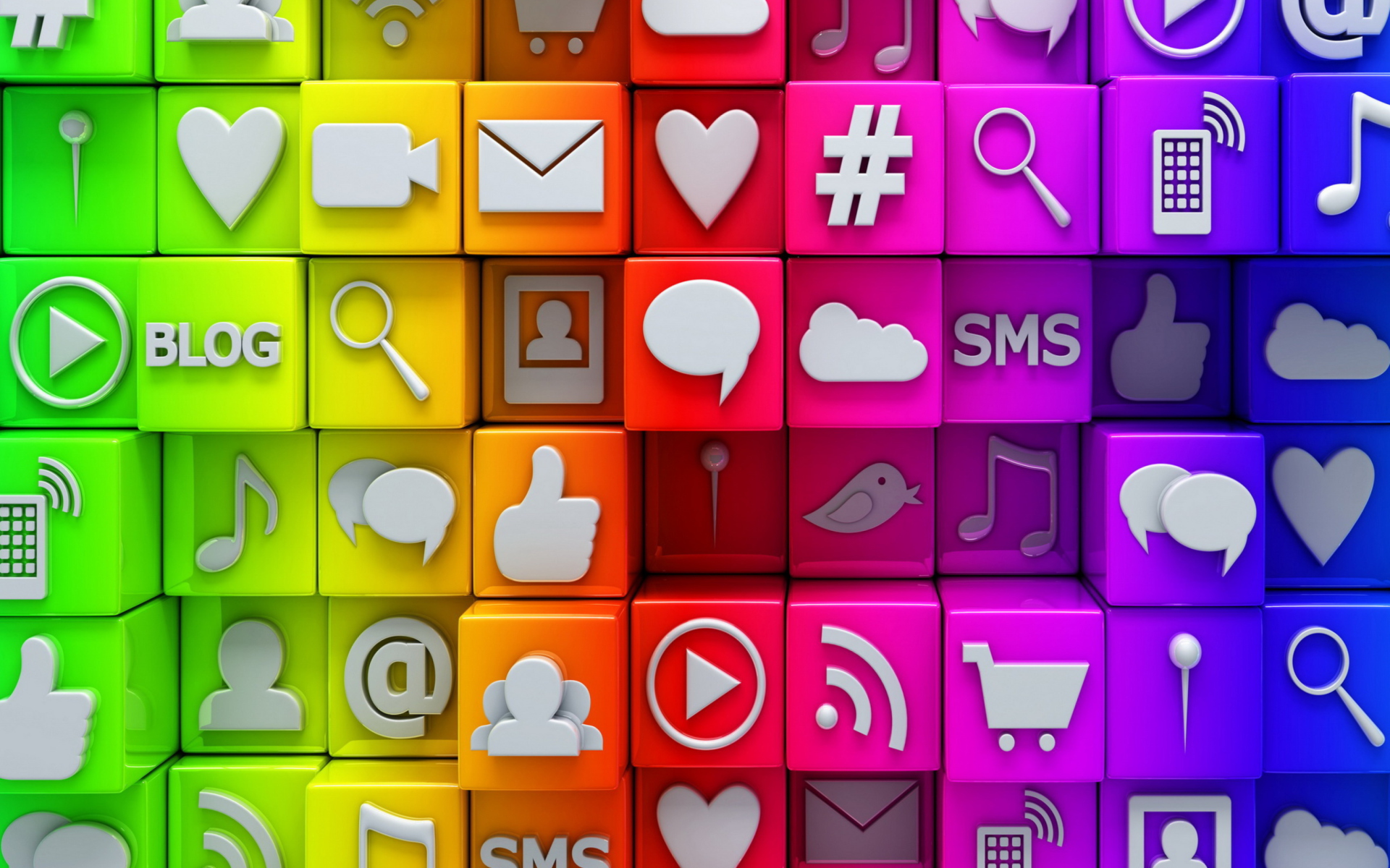 Das Social  Media Icons: SMS, Blog Wallpaper 1920x1200