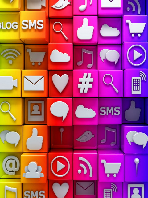 Das Social  Media Icons: SMS, Blog Wallpaper 480x640