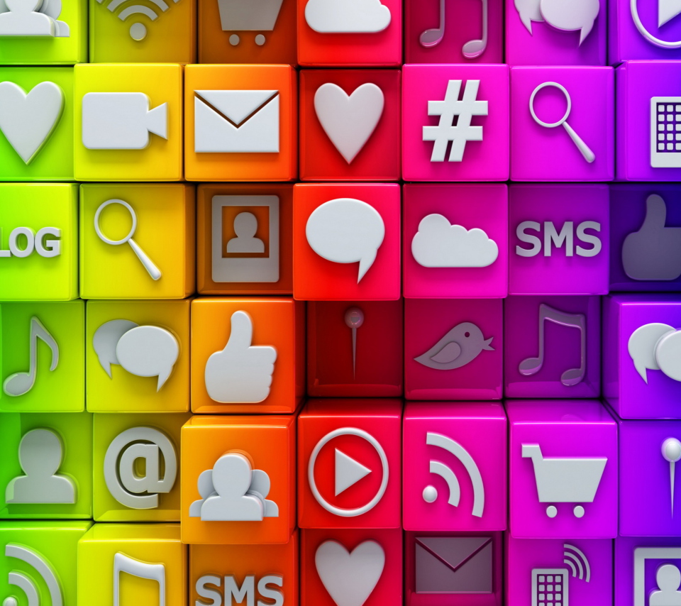 Das Social  Media Icons: SMS, Blog Wallpaper 960x854