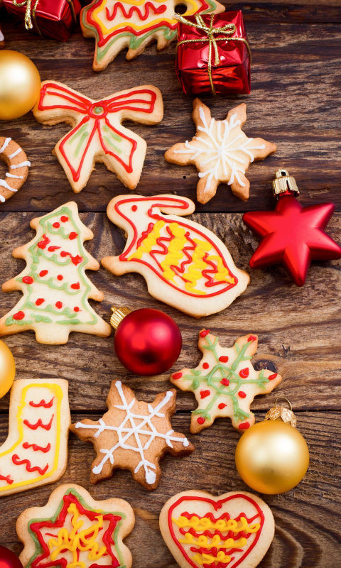Das Christmas Decorations Cookies and Balls Wallpaper 480x800
