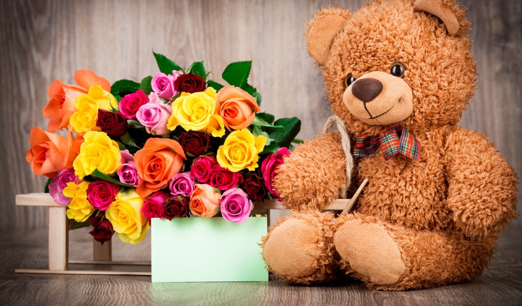 Das Valentines Day Teddy Bear with Gift Wallpaper 1024x600