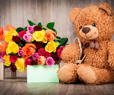 Fondo de pantalla Valentines Day Teddy Bear with Gift 480x400