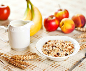 Breakfast with bananas and oatmeal wallpaper 176x144