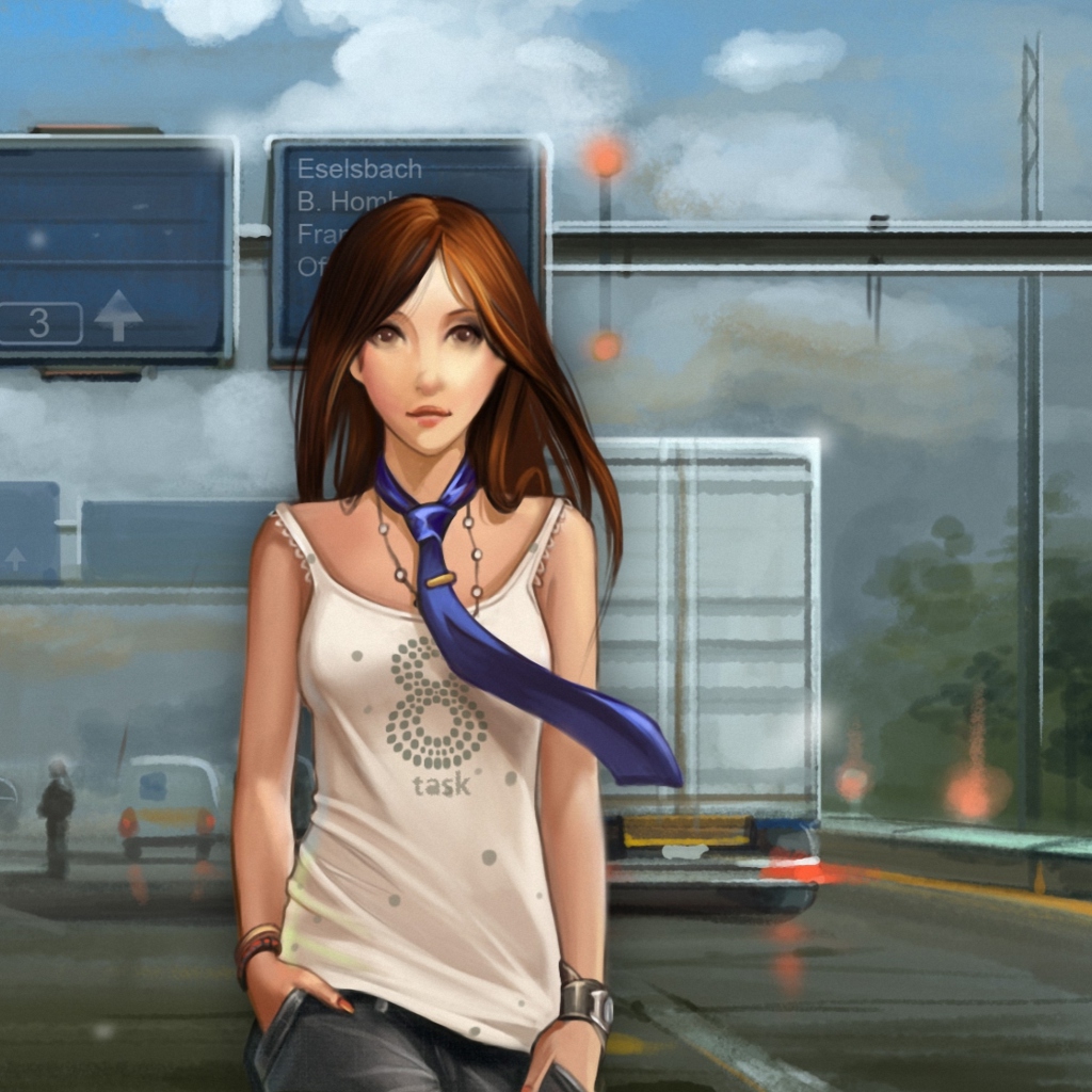 Girl In Tie Walking On Road wallpaper 1024x1024