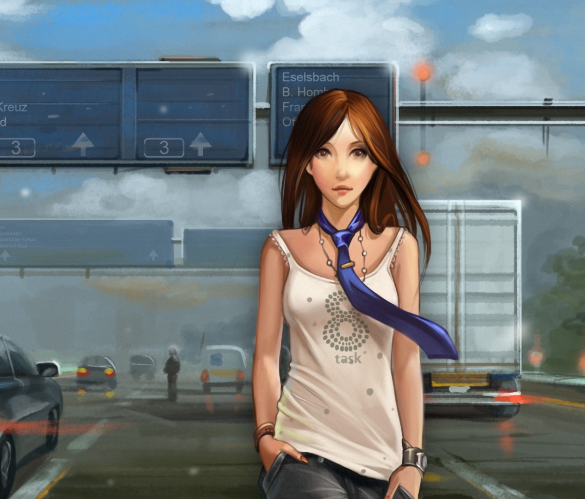 Das Girl In Tie Walking On Road Wallpaper 1200x1024