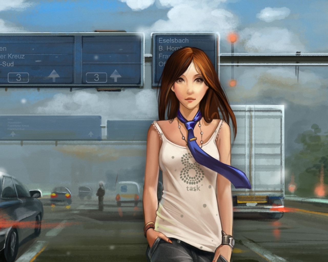 Girl In Tie Walking On Road screenshot #1 1280x1024