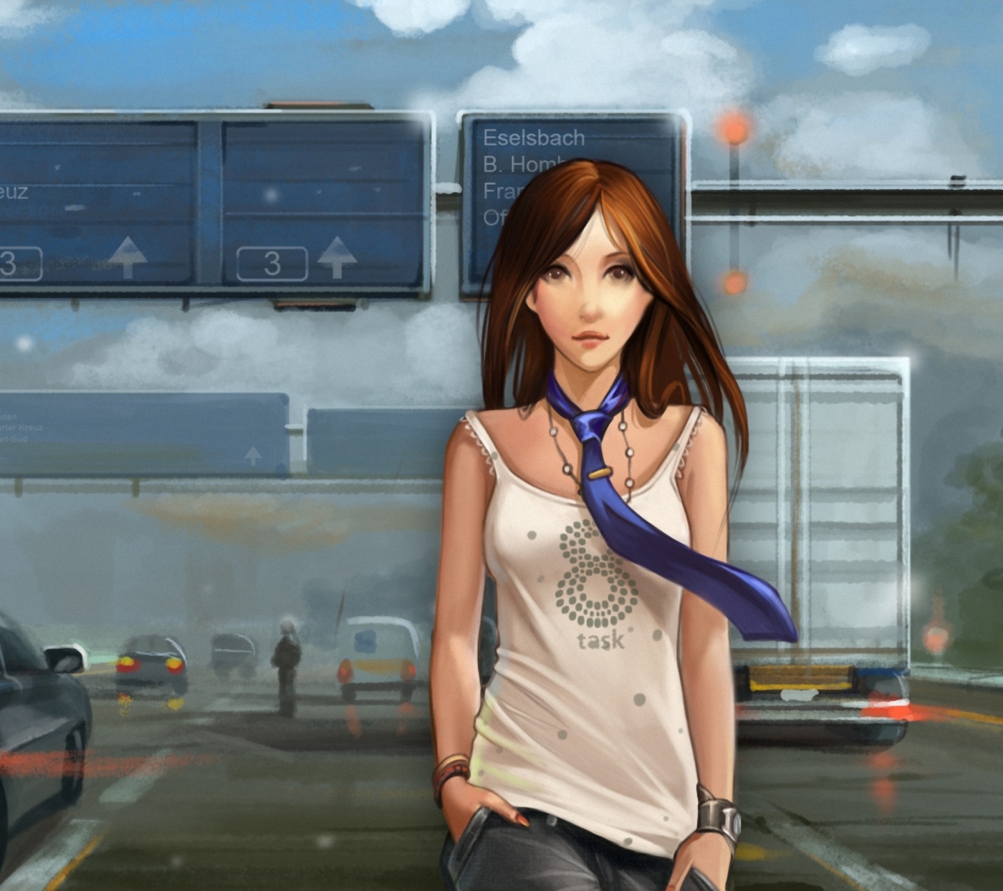 Das Girl In Tie Walking On Road Wallpaper 1440x1280