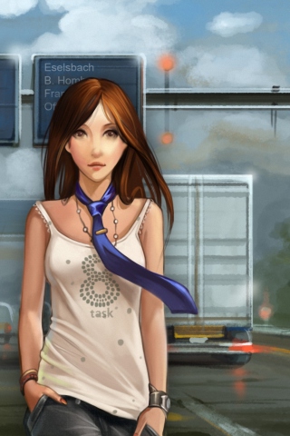Girl In Tie Walking On Road screenshot #1 320x480