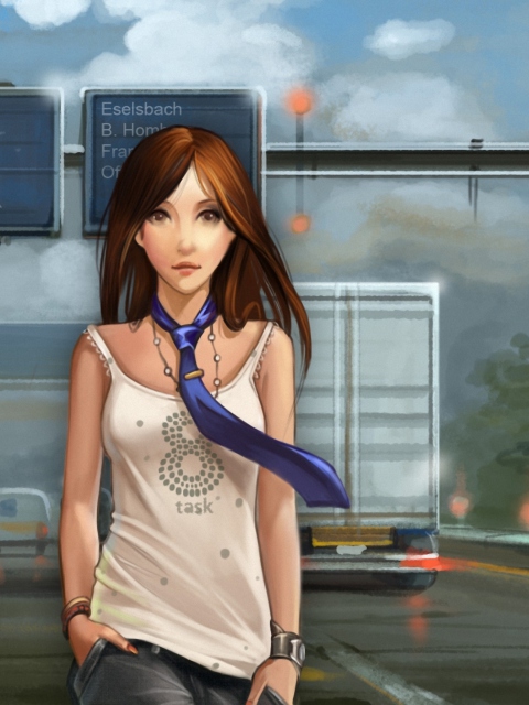 Girl In Tie Walking On Road screenshot #1 480x640