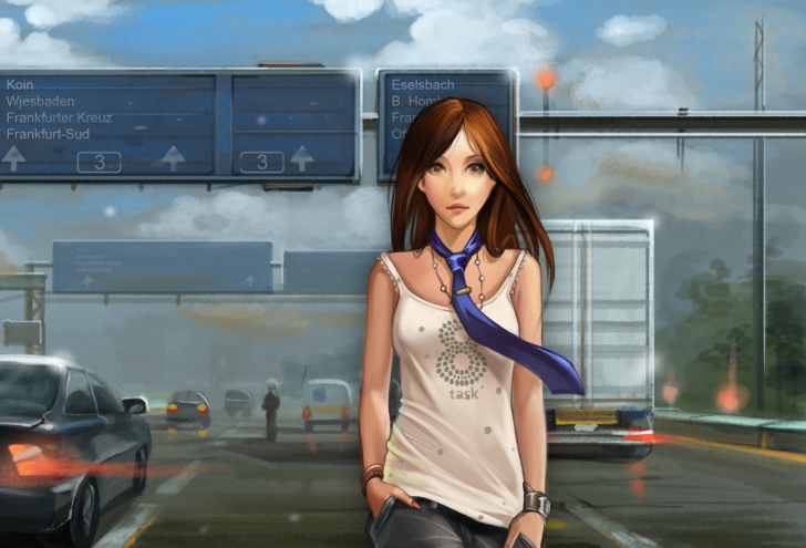 Girl In Tie Walking On Road screenshot #1