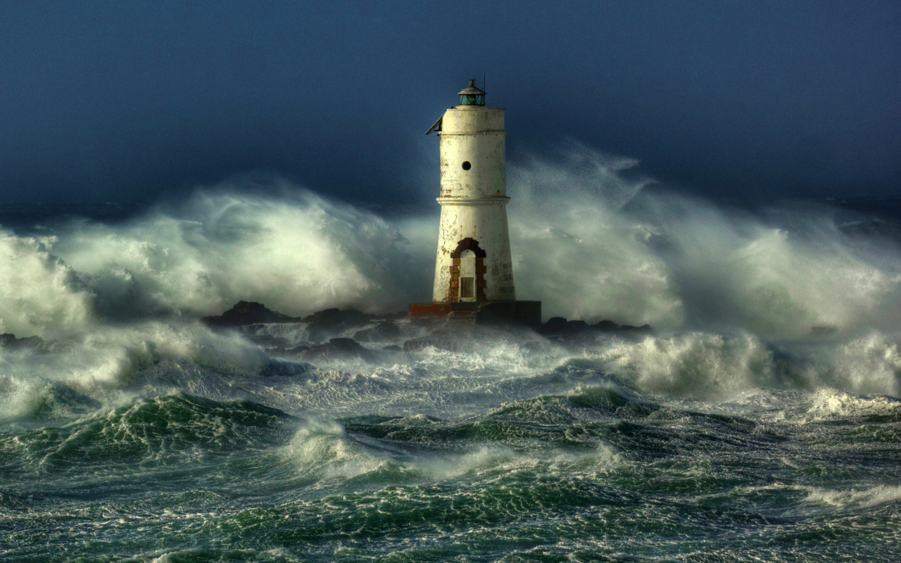 Das Ocean Storm And Lonely Lighthouse Wallpaper 1280x800