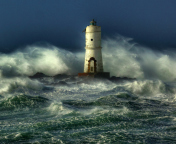 Das Ocean Storm And Lonely Lighthouse Wallpaper 176x144